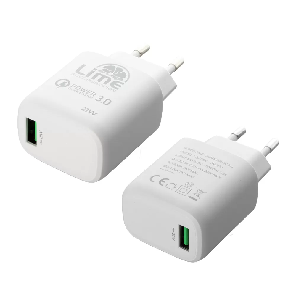 LIME USB-A 3.0 PD SUPER FAST TRAVEL QC 3.0 LTU22 4.0A 21W WHITE - Image 9