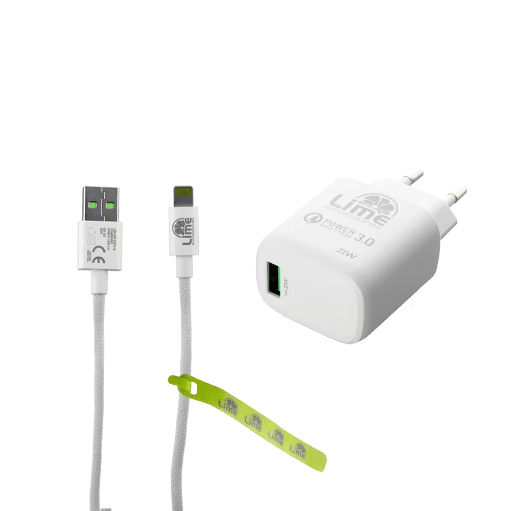 LIME USB-A 3.0 PD SUPER FAST TRAVEL QC 3.0 LTU22 4.0A 21W + BRAIDED ΚΑΛΩΔΙΟ ΦΟΡΤΙΣΗΣ-DATA 1m LBUL01 LIGHTNING WHITE - Image 11