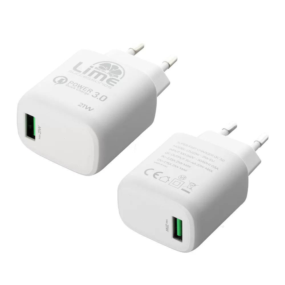 LIME USB-A 3.0 PD SUPER FAST TRAVEL QC 3.0 LTU22 4.0A 21W + BRAIDED ΚΑΛΩΔΙΟ ΦΟΡΤΙΣΗΣ-DATA 1m LBUL01 LIGHTNING WHITE - Image 10