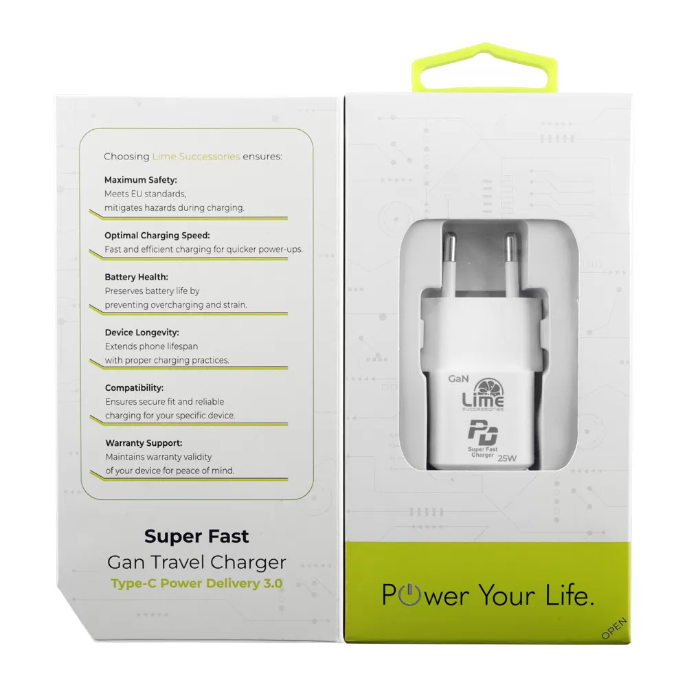 LIME USB-C MINI GAN PD 3.0 SUPER FAST TRAVEL LGC25W 5V 4.0A/ 9V 2.77A/ 12V 2.08A 25W WHITE - Image 4