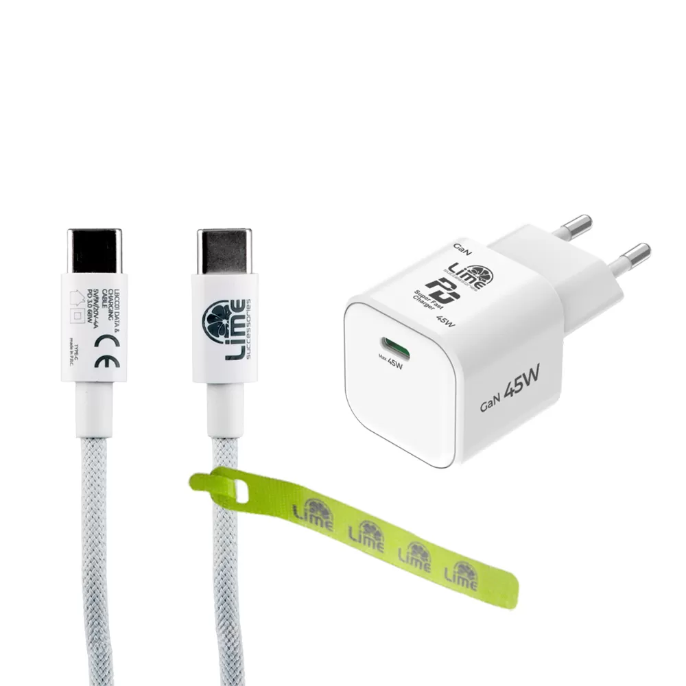 LIME TYPE C GAN PD 3.0 SUPER FAST TRAVEL QC 3.0 LGC45W 5V 4.0A /9V 4A 45W + ΦΟΡΤΙΣΗΣ-DATA LBCC01 TYPE C TO TYPE C 68W WHITE - Image 12