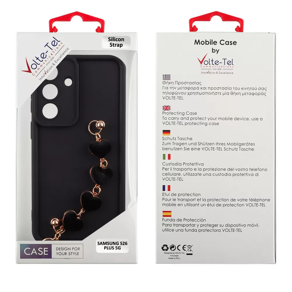 VOLTE-TEL SILICON TPU WITH STRAP ΘΗΚΗ SAMSUNG S26 PLUS 5G 6.7in  FULL CAMERA PROTECTION BLACK WITH BLACK HEARTS - Image 2