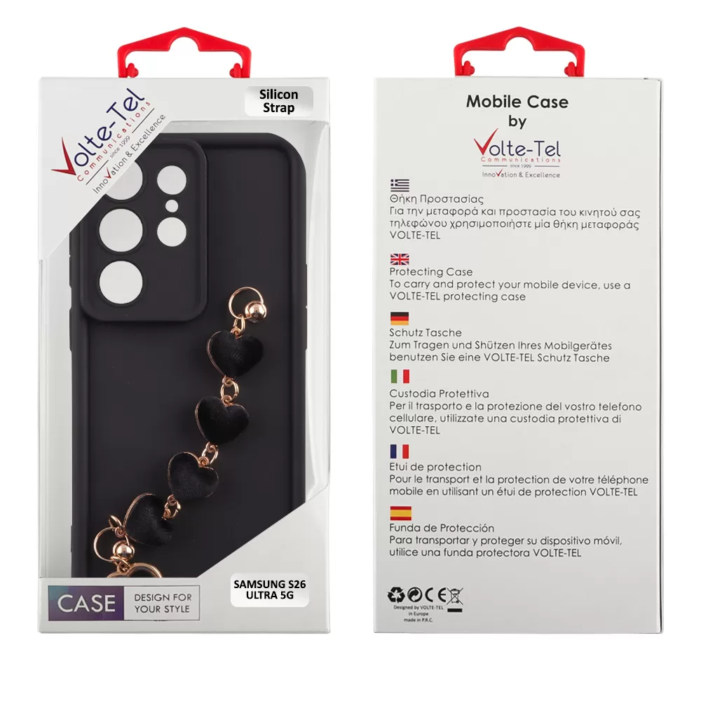 VOLTE-TEL SILICON TPU WITH STRAP ΘΗΚΗ SAMSUNG S26 ULTRA 5G 6.9in  FULL CAMERA PROTECTION BLACK WITH BLACK HEARTS - Image 2
