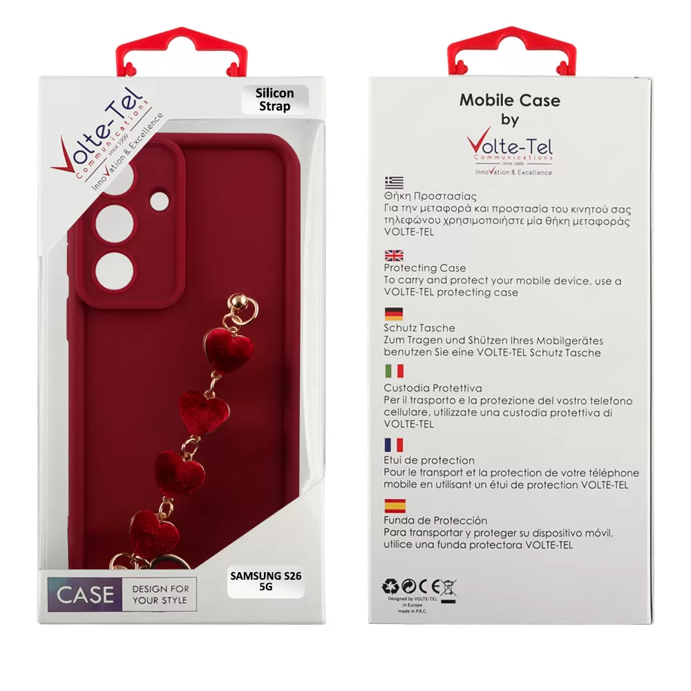 VOLTE-TEL SILICON TPU WITH STRAP ΘΗΚΗ SAMSUNG S26 5G 6.3in  FULL CAMERA PROTECTION BURGUNDY WITH RED HEARTS - Image 2