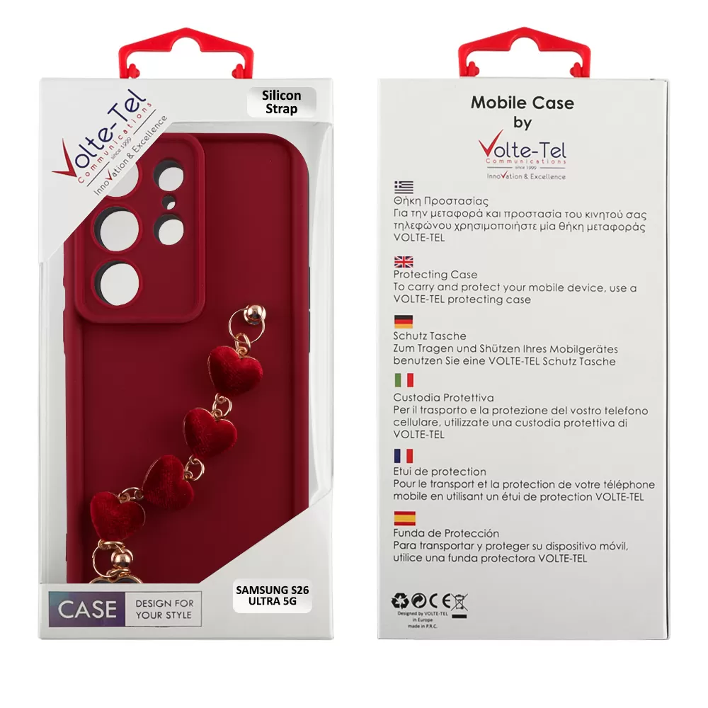 VOLTE-TEL SILICON TPU WITH STRAP ΘΗΚΗ SAMSUNG S26 ULTRA 5G 6.9in  FULL CAMERA PROTECTION BURGUNDY WITH RED HEARTS - Image 2