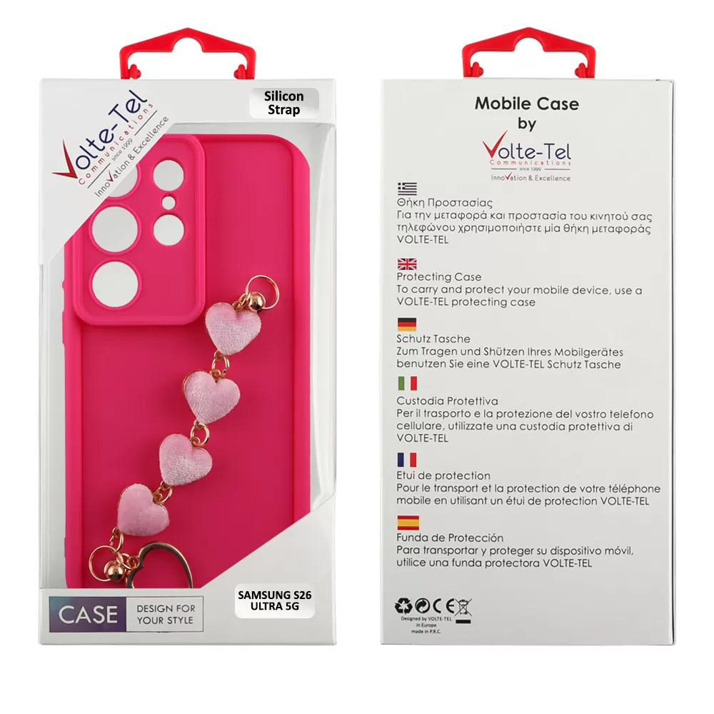 VOLTE-TEL SILICON TPU WITH STRAP ΘΗΚΗ SAMSUNG S26 ULTRA 5G 6.9in  FULL CAMERA PROTECTION PINK WITH PINK HEARTS - Image 2