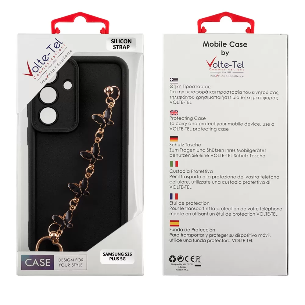 VOLTE-TEL SILICON TPU WITH STRAP ΘΗΚΗ SAMSUNG S26 PLUS 5G 6.7in  FULL CAMERA PROTECTION BLACK WITH BLACK BUTTERFLIES - Image 2