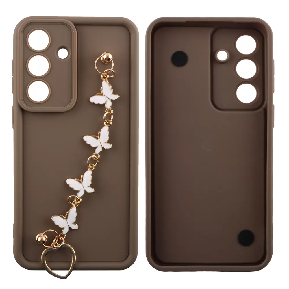 VOLTE-TEL SILICON TPU WITH STRAP ΘΗΚΗ SAMSUNG S26 PLUS 5G S931 6.7in  FULL CAMERA PROTECTION BROWN WITH WHITE BUTTERFLIES - Image 3