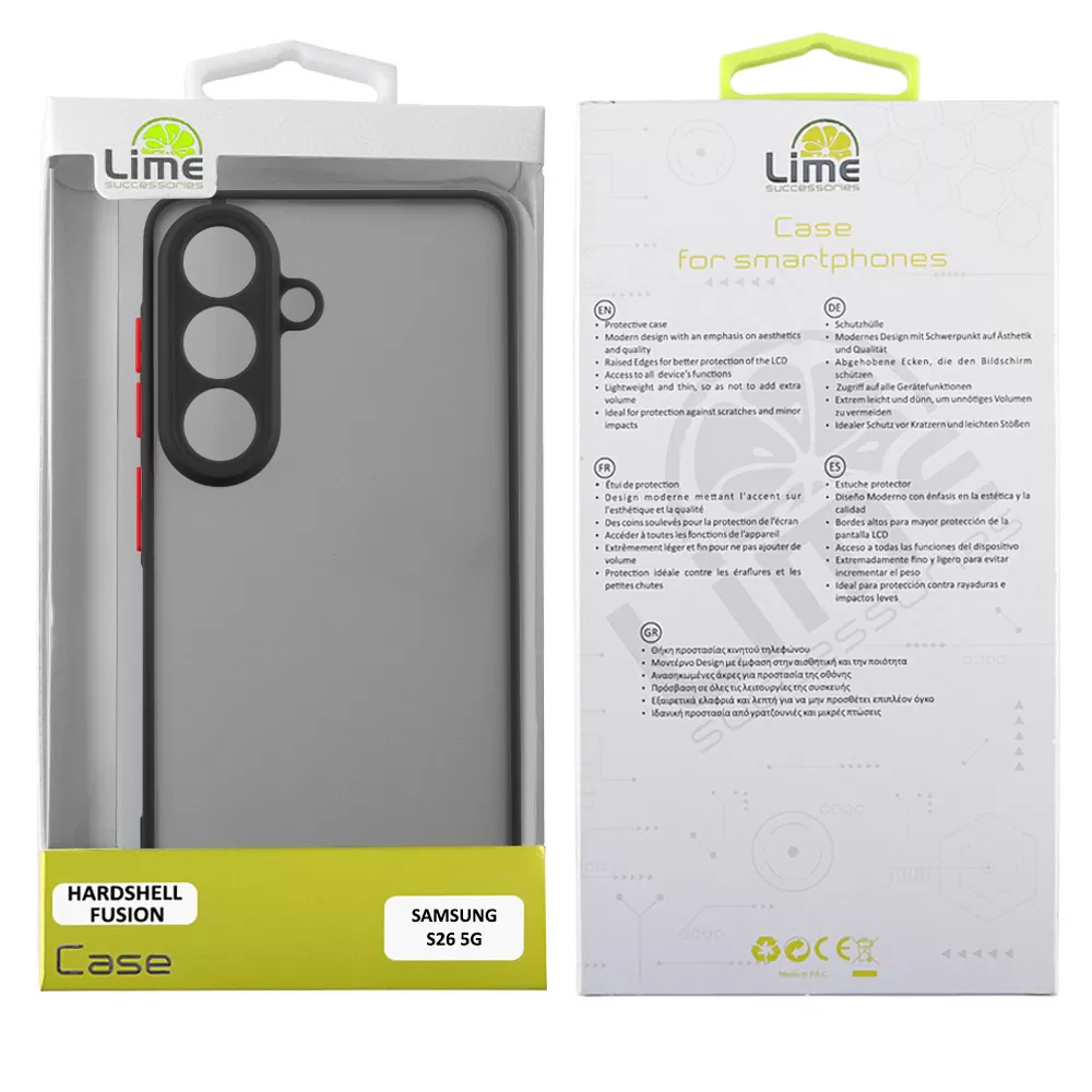 LIME HARDSHELL FUSION ΘΗΚΗ SAMSUNG S26 5G 6.3in  FULL CAMERA PROTECTION BLACK WITH RED KEYS - Image 2