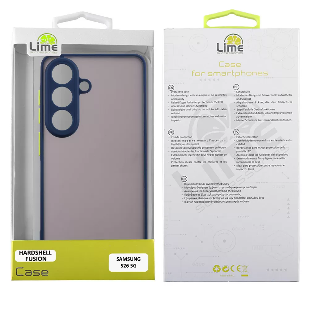 LIME HARDSHELL FUSION ΘΗΚΗ SAMSUNG S26 5G 6.3in  FULL CAMERA PROTECTION BLUE WITH YELLOW KEYS - Image 2