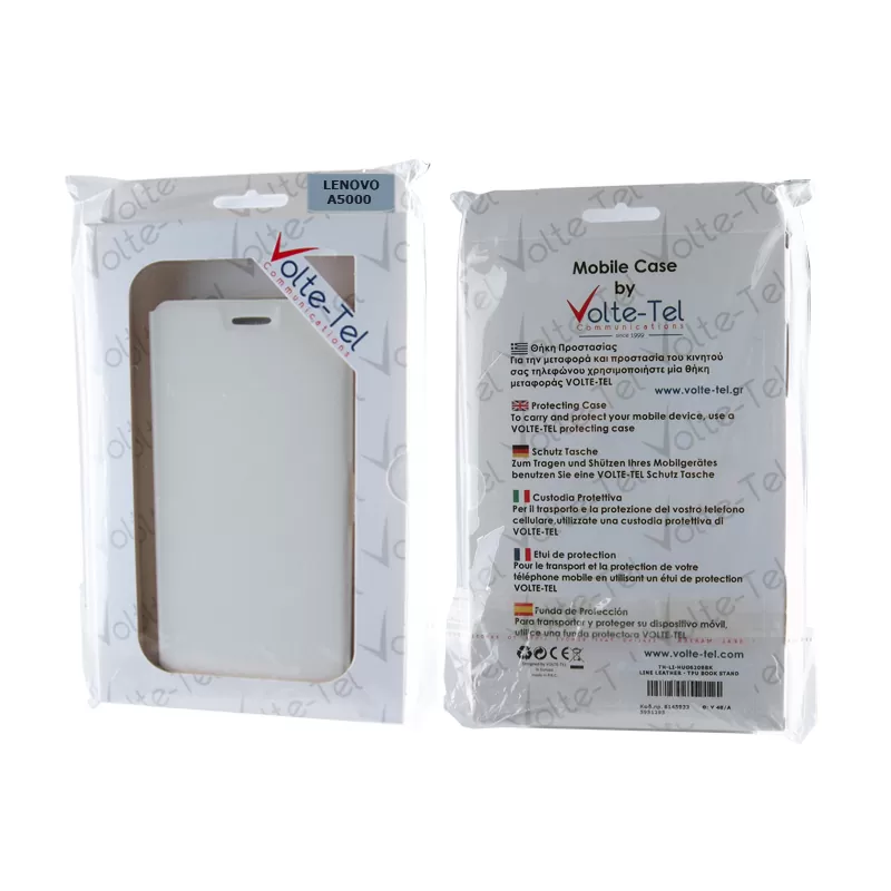 VOLTE-TEL ΘΗΚΗ LENOVO A5000 5.0" PU LEATHER BOOK-STAND WHITE - Image 2