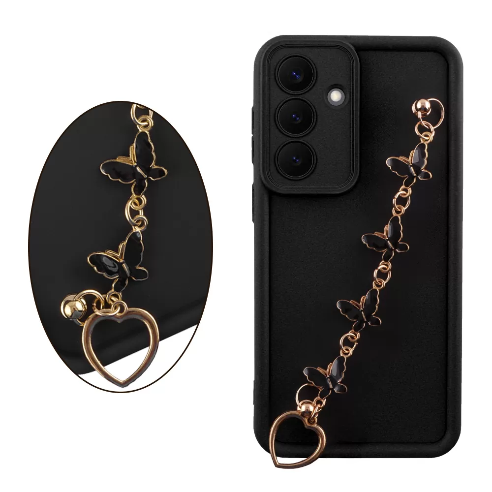 VOLTE-TEL SILICON TPU WITH STRAP ΘΗΚΗ SAMSUNG S26 PLUS 5G 6.7in  FULL CAMERA PROTECTION BLACK WITH BLACK BUTTERFLIES