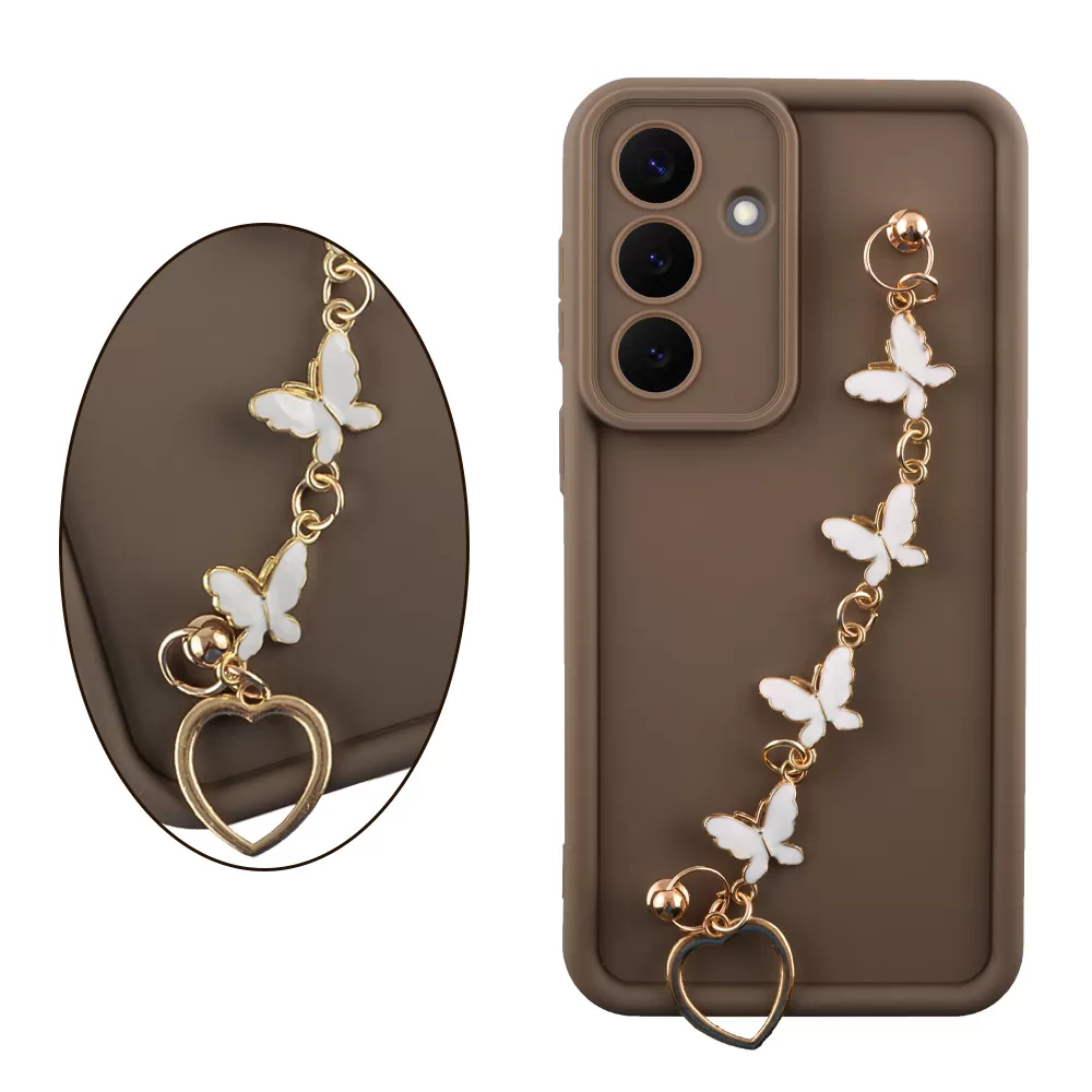 VOLTE-TEL SILICON TPU WITH STRAP ΘΗΚΗ SAMSUNG S26 5G S931 6.3in  FULL CAMERA PROTECTION BROWN WITH WHITE BUTTERFLIES