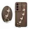 VOLTE-TEL SILICON TPU WITH STRAP ΘΗΚΗ SAMSUNG S26 PLUS 5G S931 6.7in  FULL CAMERA PROTECTION BROWN WITH WHITE BUTTERFLIES