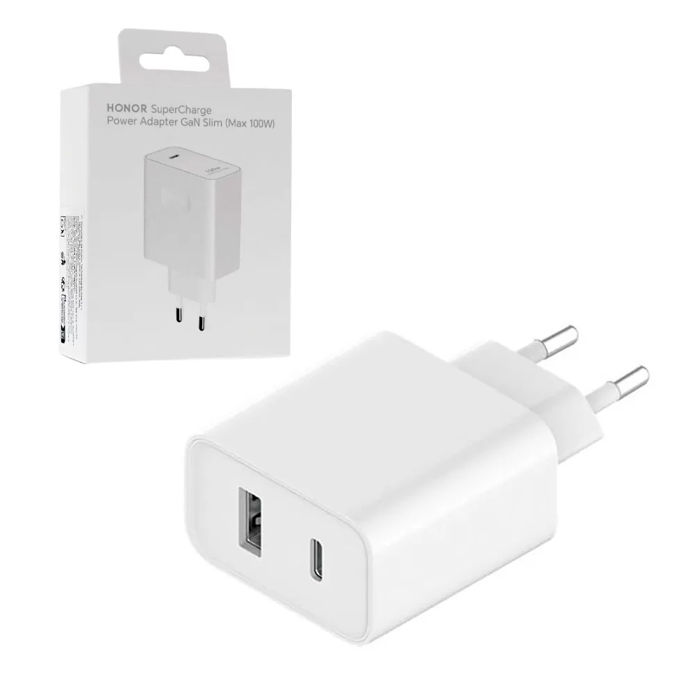 TRAVEL HONOR HN-200500EP2 GAN SUPER CHARGE USB-C 5V/3A 9V/3A 12V/5A 15V/5A 20V/5A 100W  +USB-C 6A WHITE PACKING OR