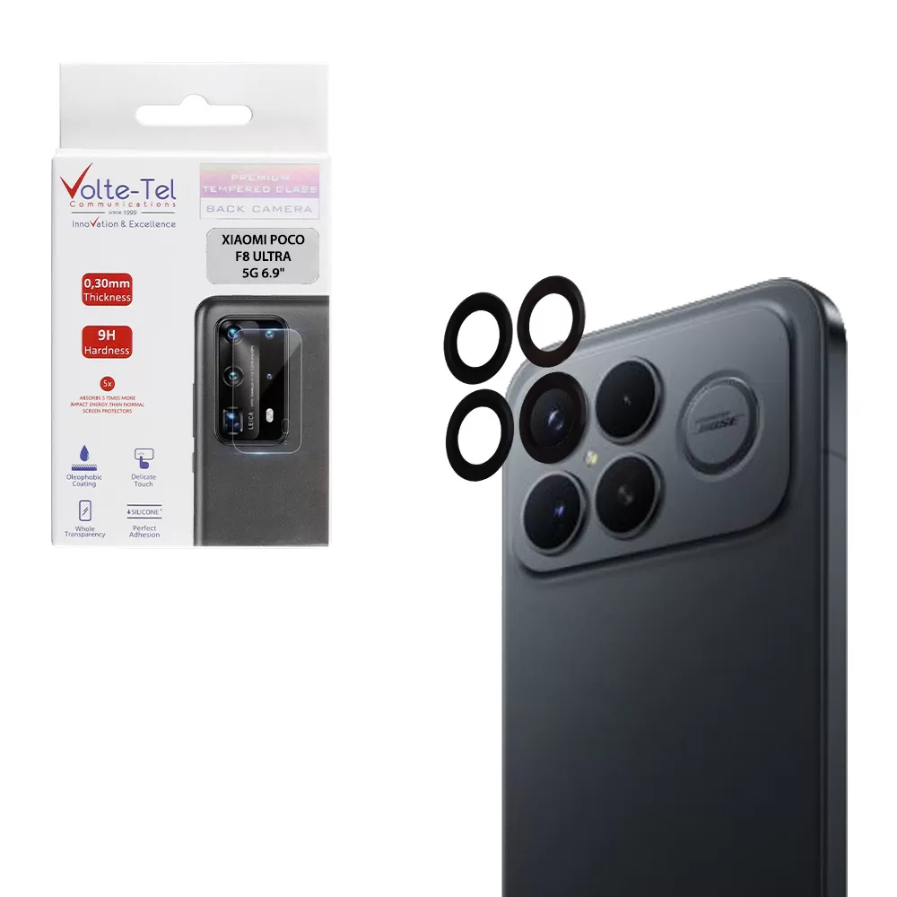 VOLTE-TEL CAMERA GLASS COVER XIAOMI POCO F8 ULTRA 5G 6.9in 9H 0.30MM EASY APPLICATION BLACK