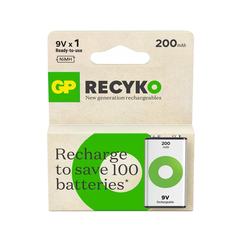 GP ΜΠΑΤΑΡΙΕΣ ΕΠΑΝΑΦΟΡΤΙΖΟΜΕΝΕΣ 6F22 / 9V 200mAh Ni-MH RECYKO READY TO USE 1/BLISTER