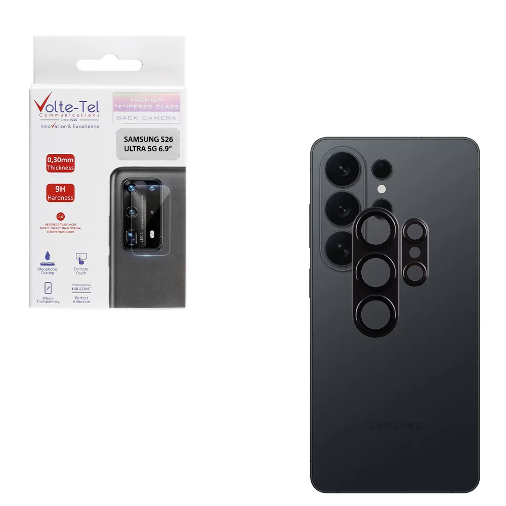 VOLTE-TEL CAMERA GLASS COVER SAMSUNG S26 ULTRA 5G 6.9in 9H 0.30MM 3D AR ALUMINIUM-ELECTROPLATING FRAME BLACK