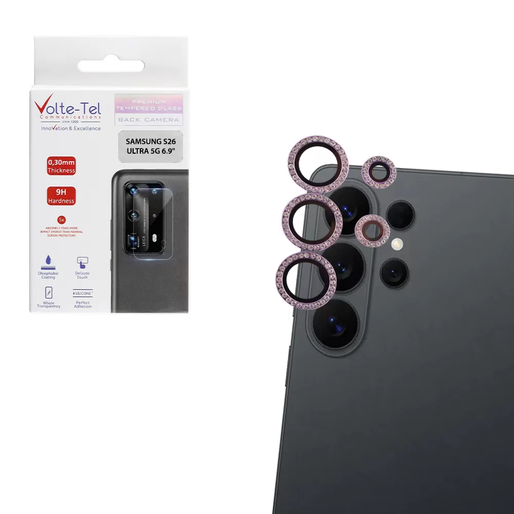 VOLTE-TEL CAMERA GLASS COVER SAMSUNG S26 ULTRA 5G 6.9in 9H 0.33MM EASY APPLICATION WITH STRASS LIGHT PURPLE