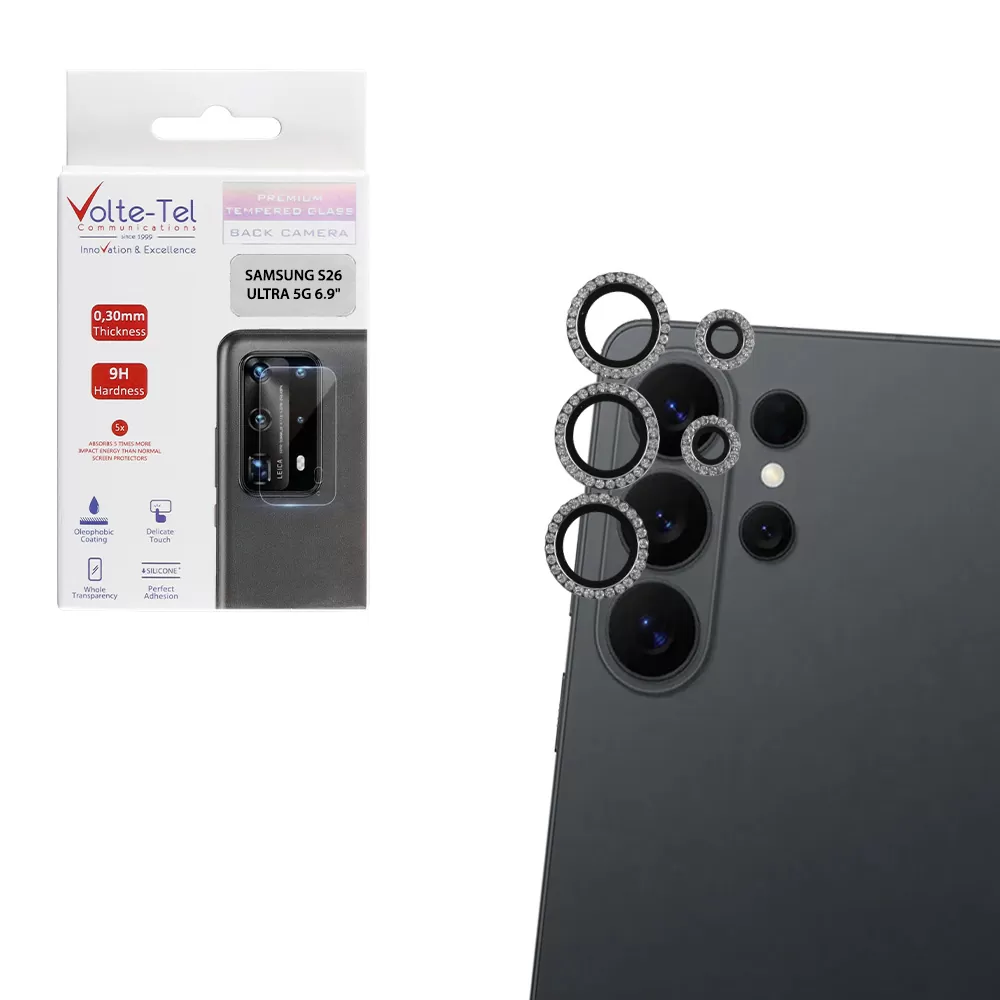 VOLTE-TEL CAMERA GLASS COVER SAMSUNG S26 ULTRA 5G 6.9in 9H 0.33MM EASY APPLICATION WITH STRASS SILVER