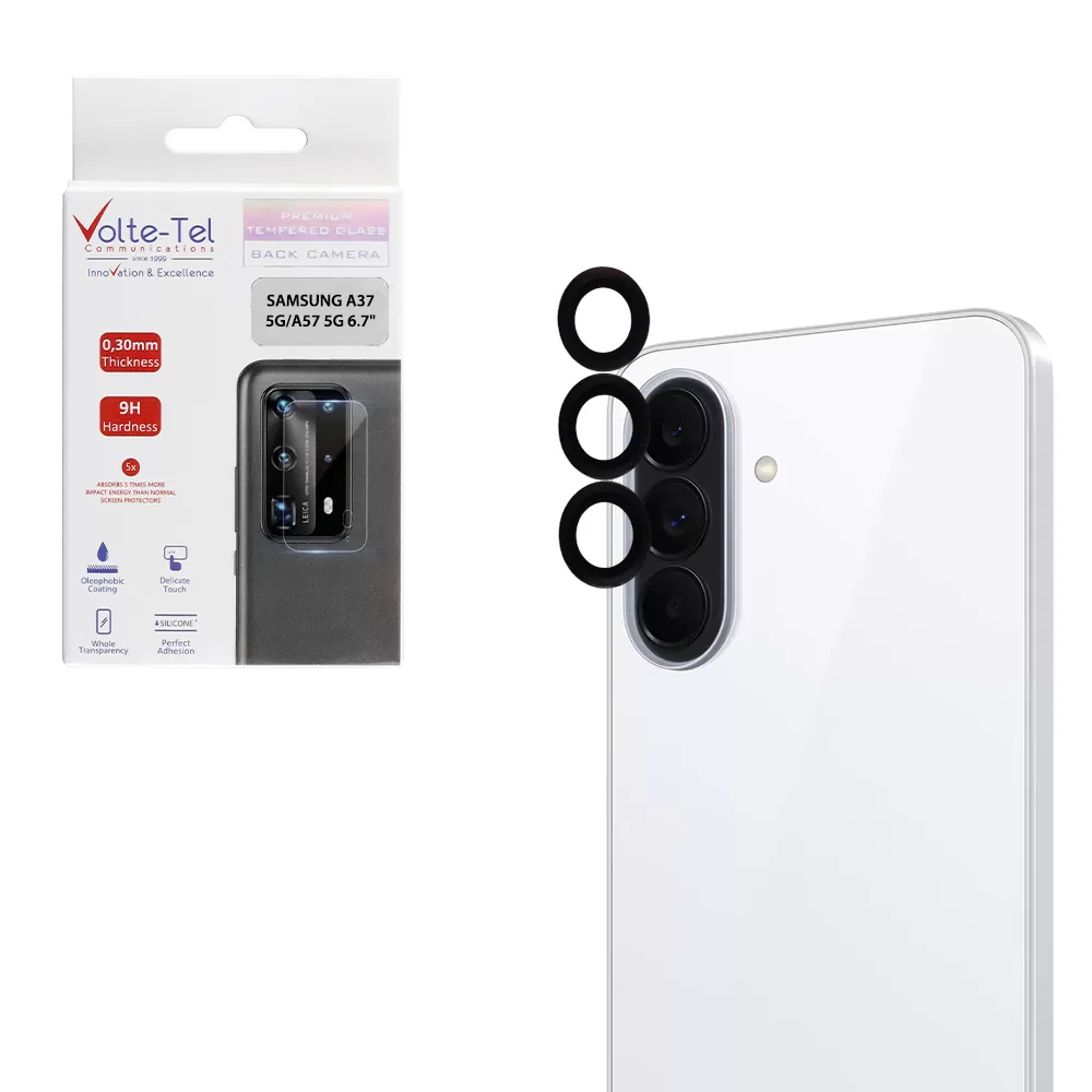 VOLTE-TEL CAMERA GLASS COVER SAMSUNG A37 5G/A57 5G 6.7in 9H 0.30MM EASY APPLICATION BLACK