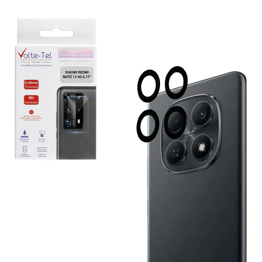 VOLTE-TEL CAMERA GLASS COVER XIAOMI REDMI NOTE 15 4G 6.77in 9H 0.30MM EASY APPLICATION BLACK