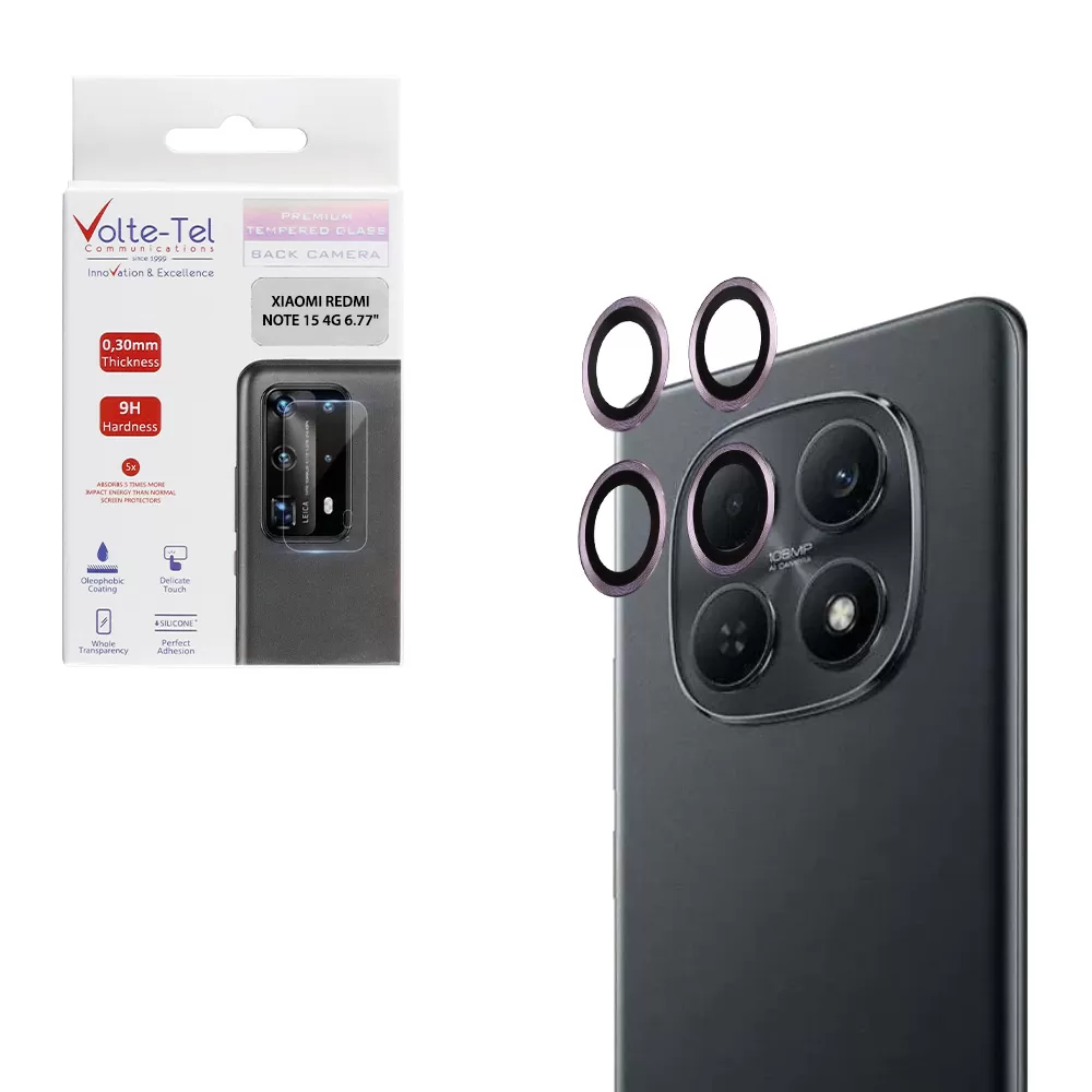 VOLTE-TEL CAMERA GLASS COVER XIAOMI REDMI NOTE 15 4G 6.77in 9H 0.30MM EASY APPLICATION PURPLE