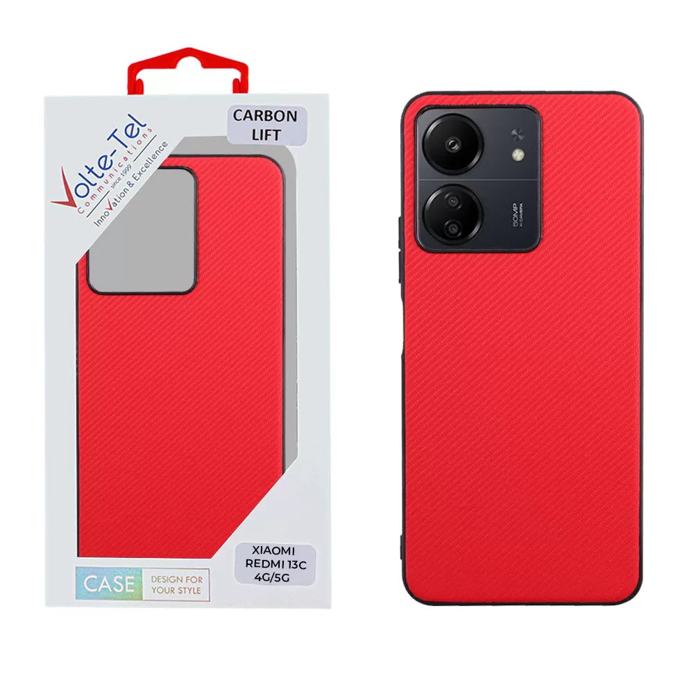 VOLTE-TEL CARBON LIFT ΘΗΚΗ XIAOMI REDMI 13C 4G/5G 6.74in  CAMERA GUARD PROTECTION RED