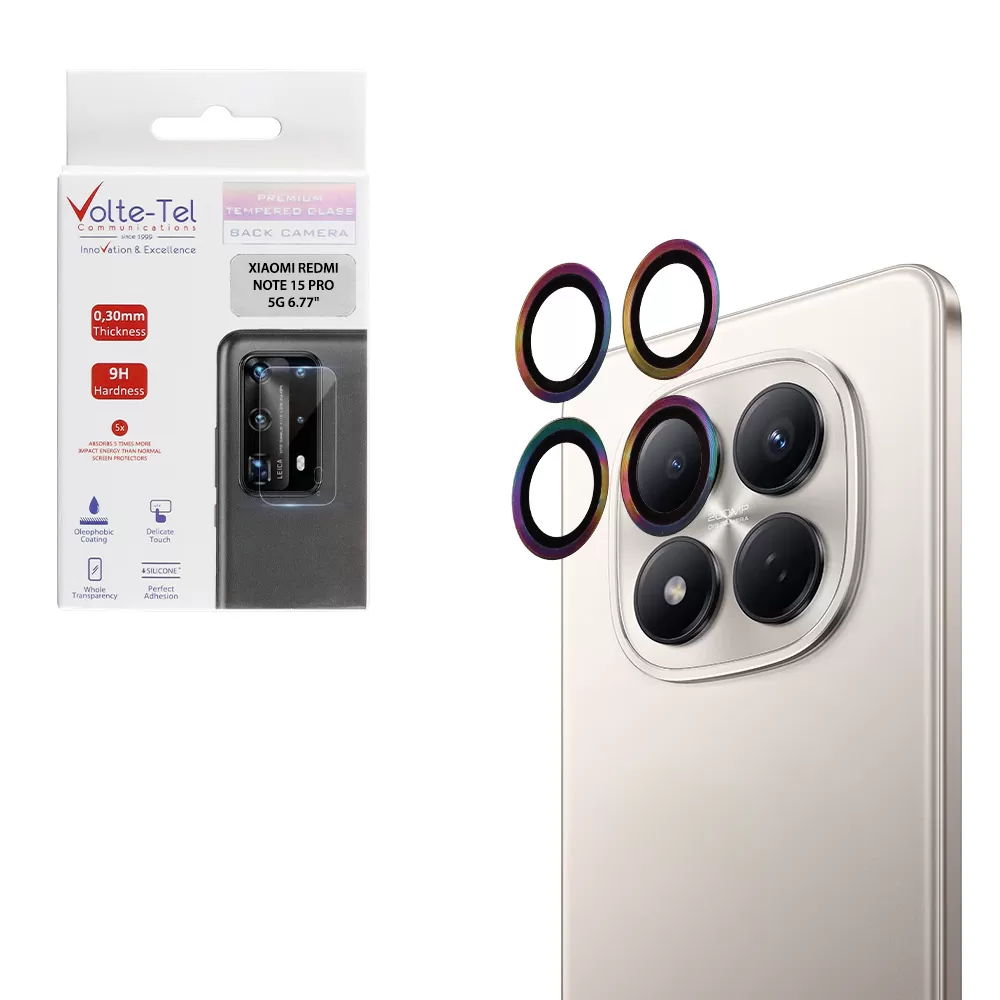 VOLTE-TEL CAMERA GLASS COVER XIAOMI REDMI NOTE 15 PRO 5G 6.77in 9H 0.30MM EASY APPLICATION RAINBOW