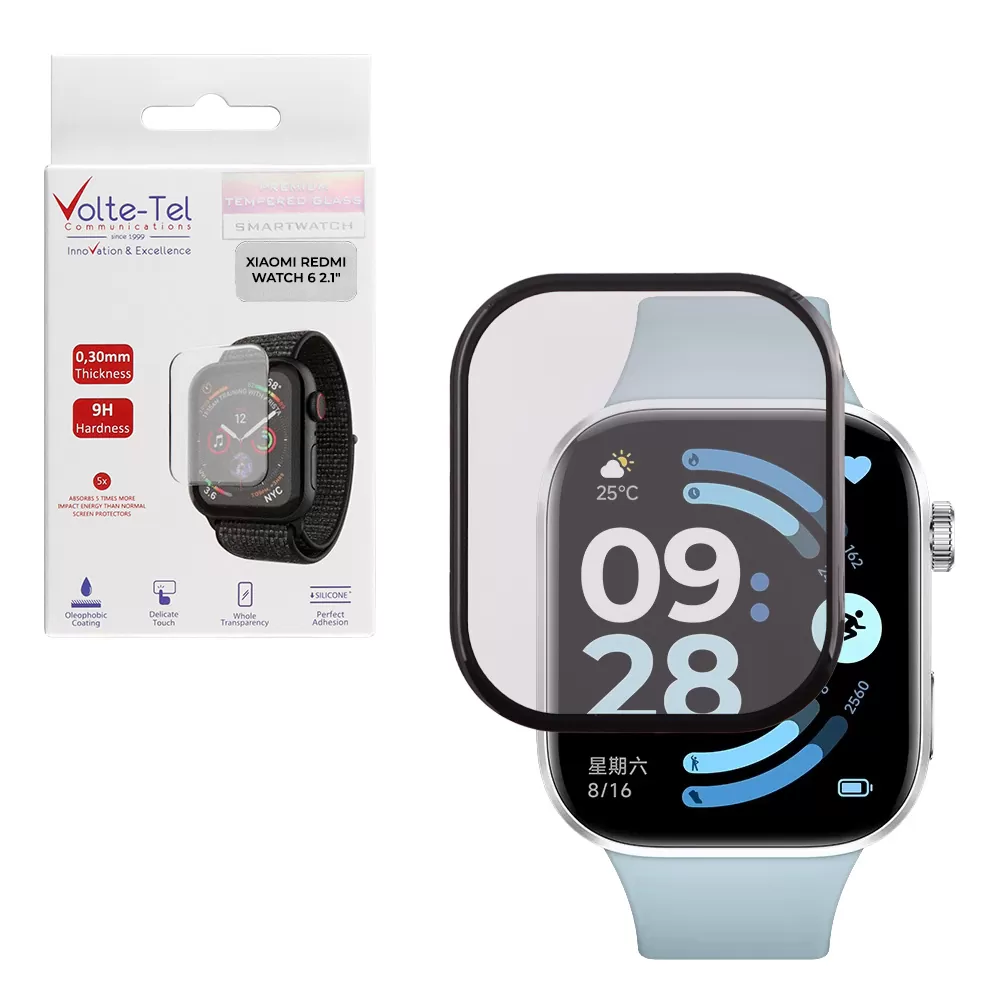 VOLTE-TEL PLEXI TEMPERED GLASS XIAOMI REDMI WATCH 6 2.1in 3D EDGE 0.30mm FULL GLUE FULL COVER BLACK
