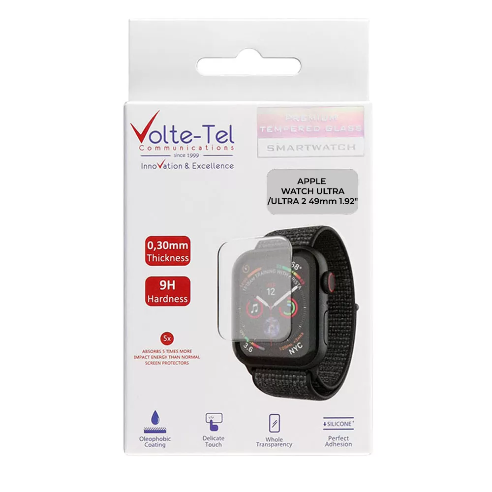 VOLTE-TEL TEMPERED GLASS APPLE WATCH ULTRA/ULTRA 2 49mm 1.92in 9H 0.30mm TWO COLOR FULL GLUE FULL COVER BLUE-BLACK - Image 2