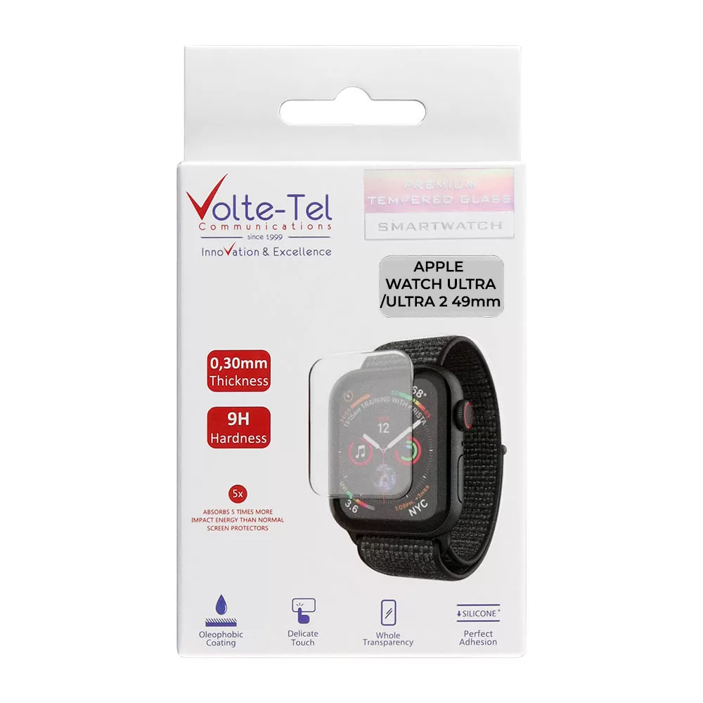 VOLTE-TEL TEMPERED GLASS APPLE WATCH ULTRA/ULTRA 2 49mm 1.92in 9H 0.30mm FULL GLUE FULL COVER BLACK - Image 2