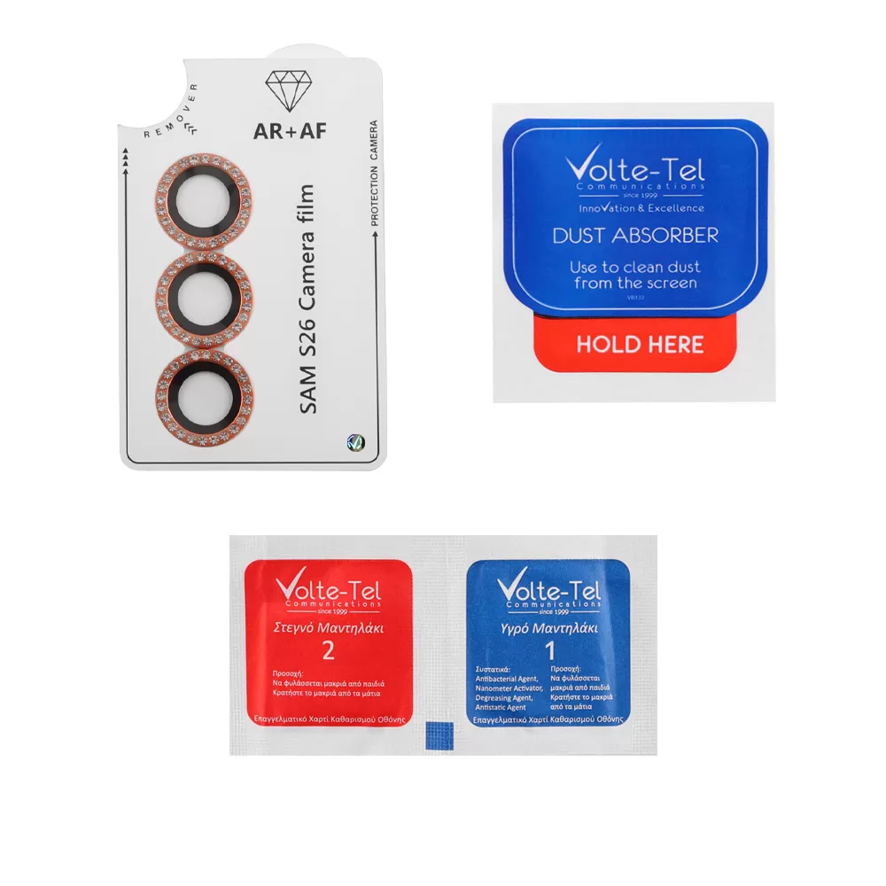 VOLTE-TEL CAMERA GLASS COVER SAMSUNG S26 5G 6.3in 9H 0.33MM EASY APPLICATION WITH STRASS ORANGE - Image 3