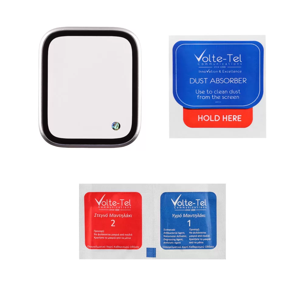 VOLTE-TEL ALUMINIUM TEMPERED GLASS APPLE WATCH 4/5/6/SE 40mm 3D CURVED 1.57in 0.30mm FULL COVER & INSTALLATION TOOL SILVER - Image 3