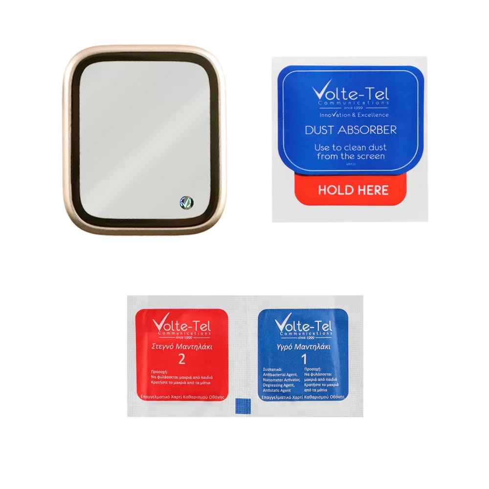 VOLTE-TEL ALUMINIUM TEMPERED GLASS APPLE WATCH 4/5/6/SE 40mm 3D CURVED 1.57in 0.30mm FULL COVER & INSTALLATION TOOL GOLD - Image 3