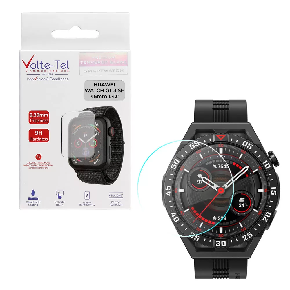 VOLTE-TEL TEMPERED GLASS HUAWEI WATCH GT 3 SE 46mm 1.43in 9H 0.30mm 2.5D FULL GLUE FULL COVER