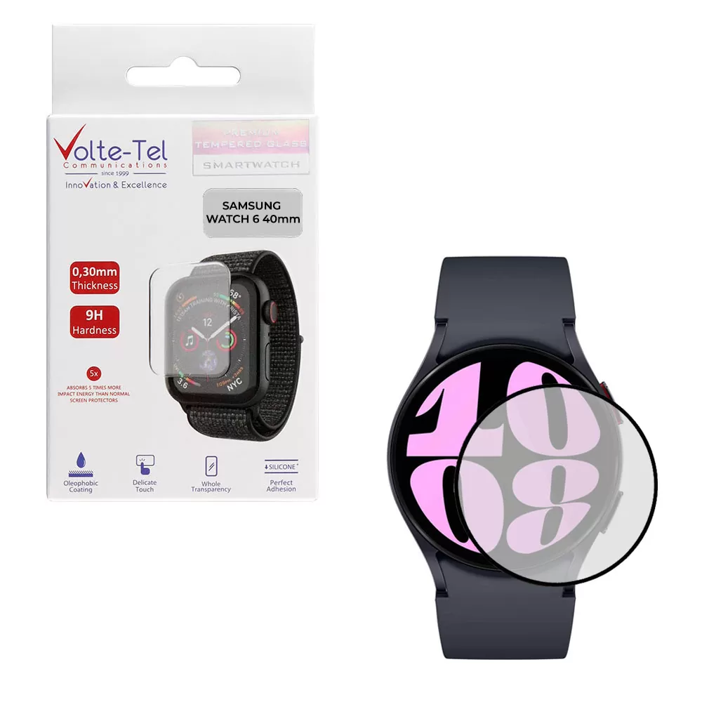VOLTE-TEL TEMPERED GLASS SAMSUNG WATCH 6 40mm R930/R935 1.30in 9H 0.30mm 2.5D FULL GLUE FULL COVER BLACK