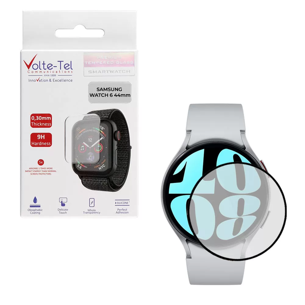 VOLTE-TEL TEMPERED GLASS SAMSUNG WATCH 6 44mm R940/R945 1.5in 9H 0.30mm 2.5D FULL GLUE FULL COVER BLACK