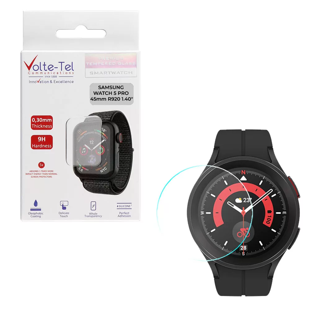 VOLTE-TEL TEMPERED GLASS SAMSUNG WATCH 5 PRO 45mm R920 1.4in 9H 0.30mm 2.5D FULL GLUE FULL COVER