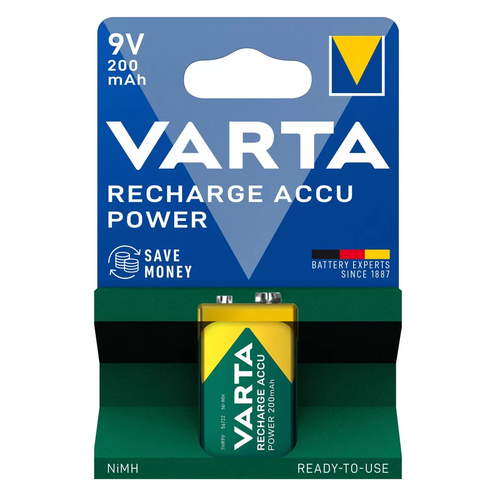 VARTA ΜΠΑΤΑΡΙΕΣ ΕΠΑΝΑΦΟΡΤΙΖΟΜΕΝΕΣ 6F22 / 9V 200mAh Ni-MH RECHARGE ACCU POWER READY TO USE 1/BLISTER