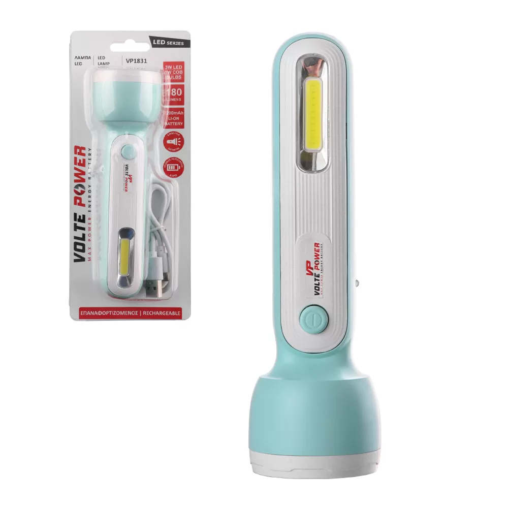 VOLTE POWER VP1831 ΦΑΚΟΣ ΧΕΙΡΟΣ 3W LED+1W COB 180 LUMENS ΚΑΟΥΤΣΟΥΚ ΜΕΝΤΑ