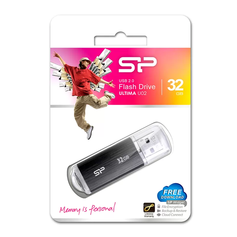 SILICON POWER USB FLASH DRIVE 32GB USB 2.0 ULTIMA U02 SP032GBUF2U02V1K BLACK - Image 2