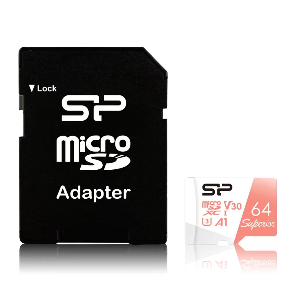 SILICON POWER micro SDΧC 64GB CLASS 10 UHS-1 U3 V30 SUPERIOR R100/W80 MB/S + SD ADAPTOR SP064GBSTXDV3V20SP
