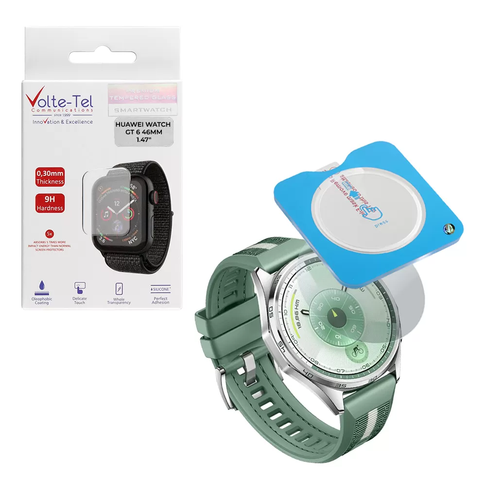 VOLTE-TEL TEMPERED GLASS HUAWEI WATCH GT 6 46MM 1.47in 9H 0.30mm 2.5D EASY APPLICATION FULL GLUE FULL COVER TRANSPARENT
