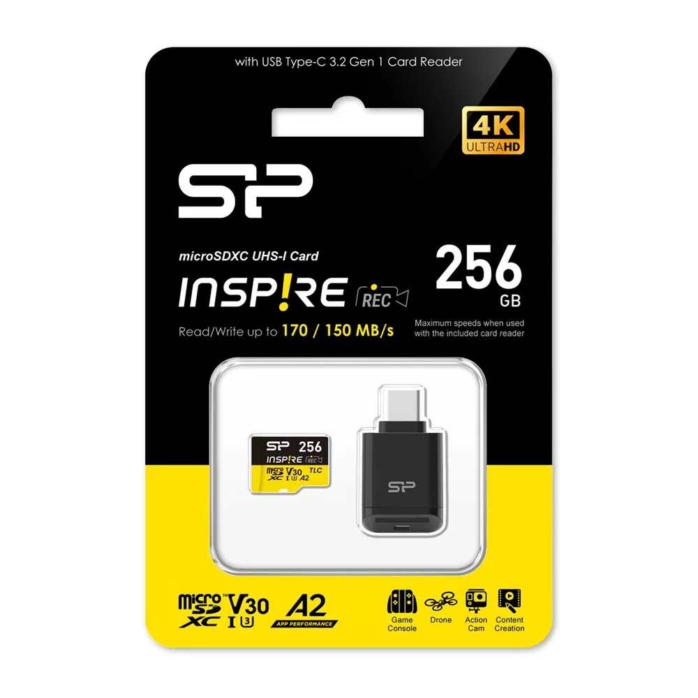 SILICON POWER micro SDXC 256GB CLASS 10 UHS-I U3 A2 C200 V30 INSPIRE DDR200 R170/W150 MB/S + CARD READER SP256GBSTXLA2VC2 - Image 2