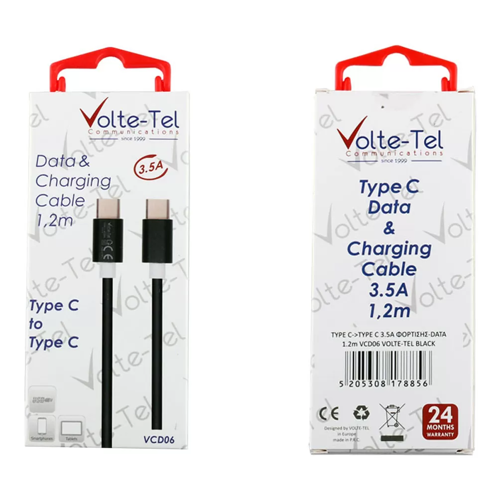 VOLTE-TEL USB-C TYPE C->TYPE C ALUMINIUM 3.5A ΦΟΡΤΙΣΗΣ-DATA 1.2m VCD06 BLACK - Image 4
