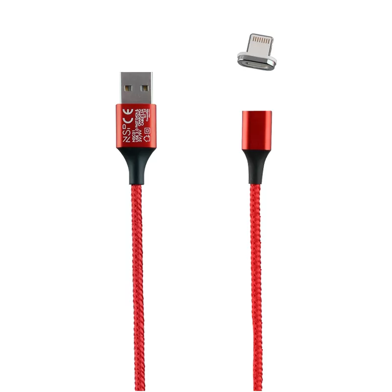 NSP LIGHTNING USB ΦΟΡΤΙΣΗΣ-DATA MAGNETIC BRAIDED NSC01 3.5A QC 2.0 1m RED - Image 2