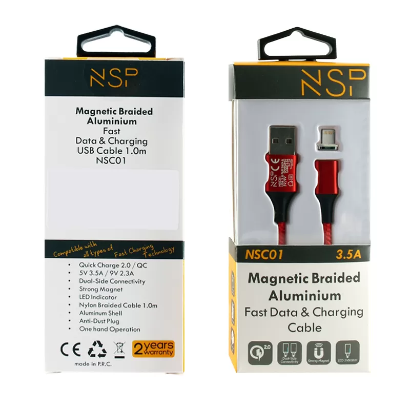 NSP LIGHTNING USB ΦΟΡΤΙΣΗΣ-DATA MAGNETIC BRAIDED NSC01 3.5A QC 2.0 1m RED - Image 3
