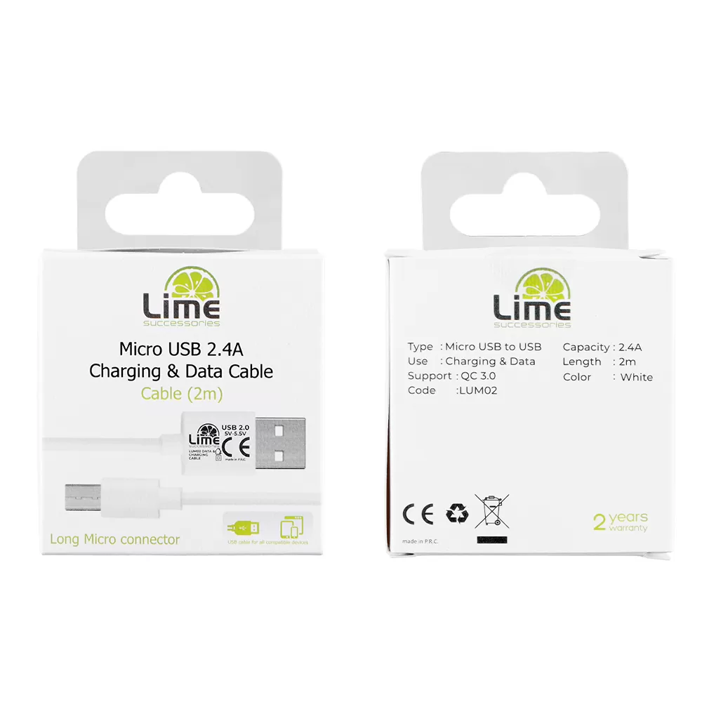 LIME MICRO USB DEVICES LONG USB 2.4A ΦΟΡΤΙΣΗΣ-DATA 2m LUM02 WHITE - Image 4