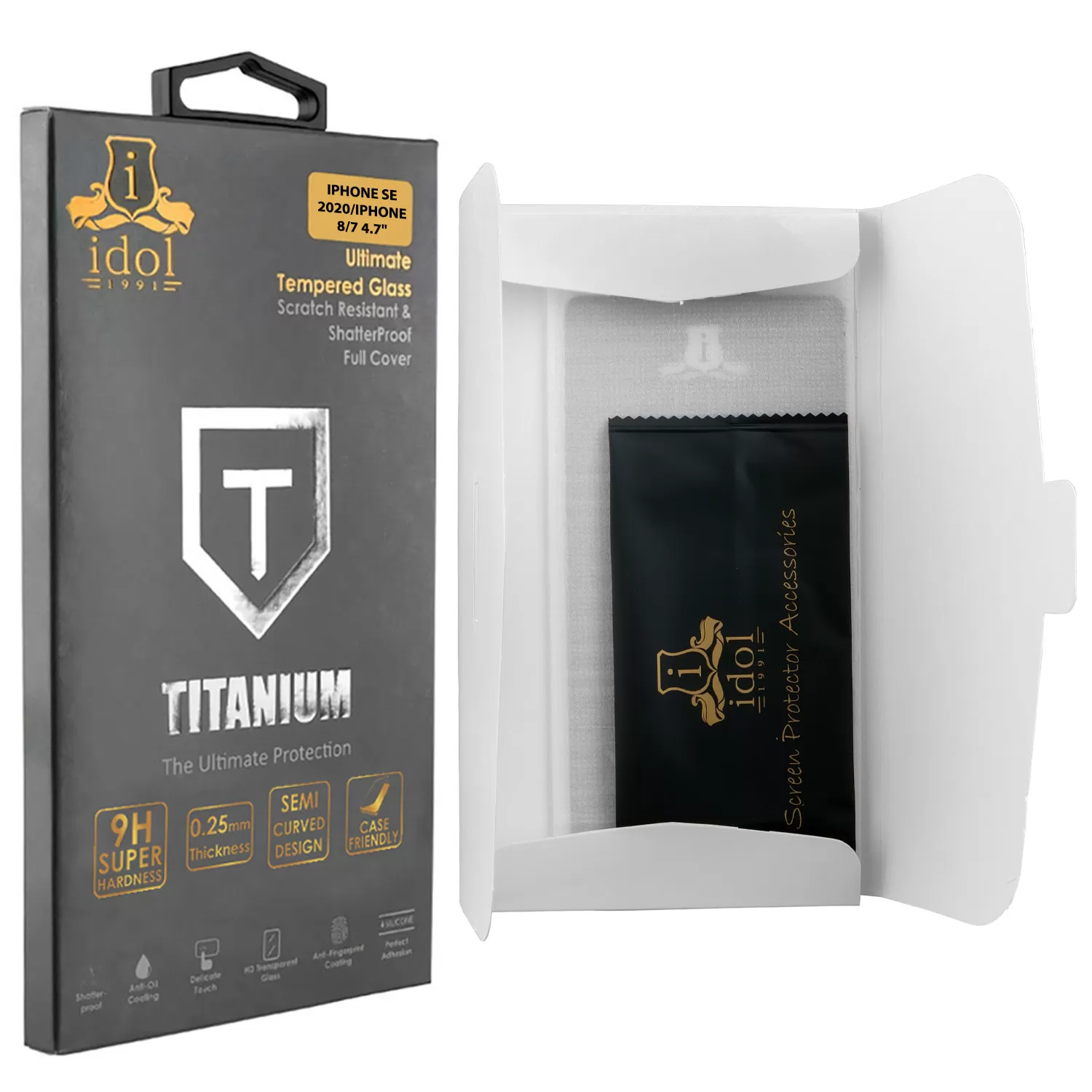 IDOL 1991 TITANIUM TEMPERED GLASS IPHONE SE 2020/IPHONE 8/7 4.7in 9H 0.25mm  SEMI CURVED FULL GLUE BLACK - Image 3